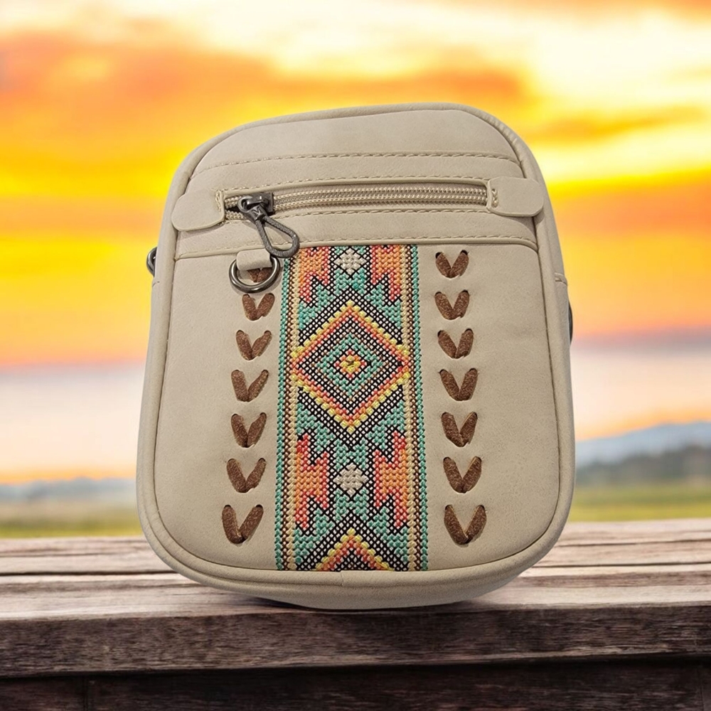 Beige Embroidered Crossbody Bag